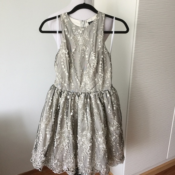 Bebe Floral Embroidered Lace Dress in Silver - Picture 6 of 7